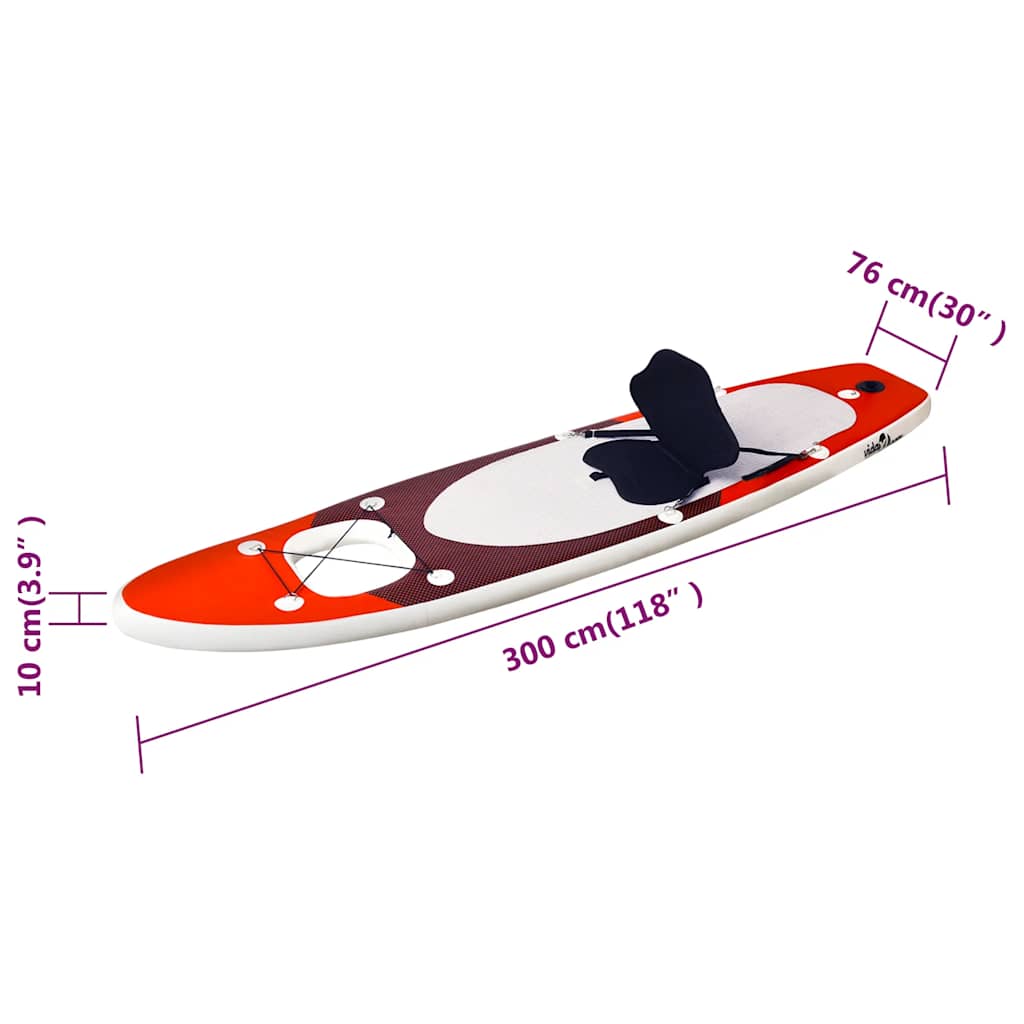 Conjunto prancha de paddle SUP insuflável 300x76x10 cm vermelho