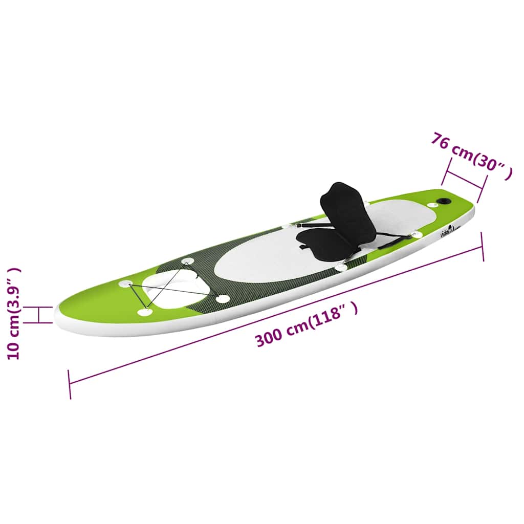 Conjunto prancha de paddle SUP insuflável 300x76x10 cm verde