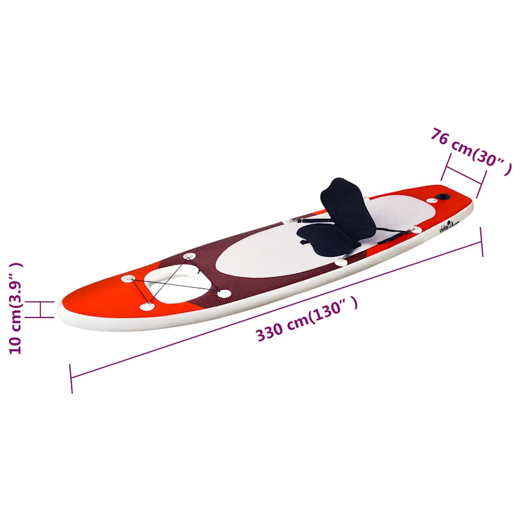 Conjunto prancha de paddle SUP insuflável 330x76x10 cm vermelho