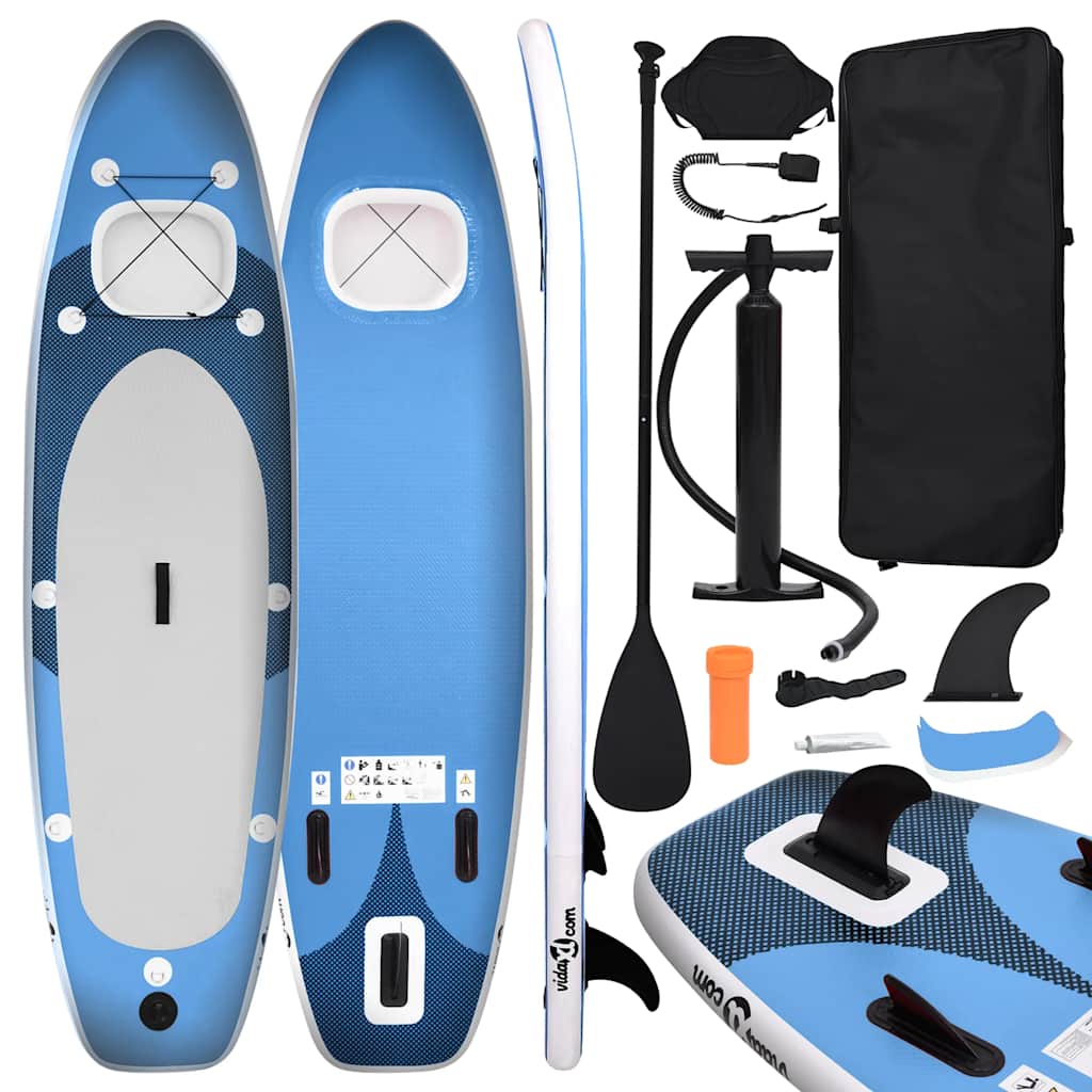 Conjunto prancha de paddle SUP insuflável 360x81x10 cm azul mar