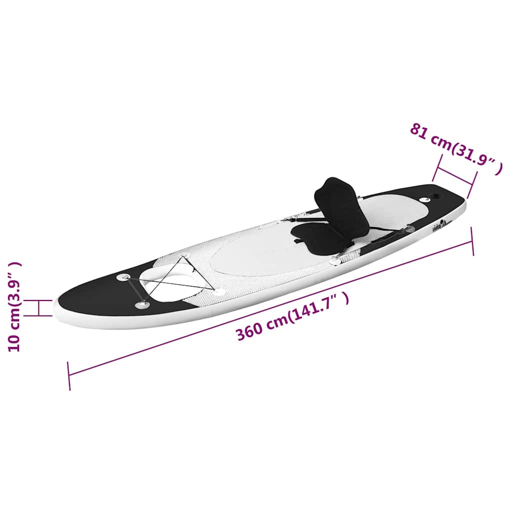 Conjunto prancha de paddle SUP insuflável 360x81x10 cm preto