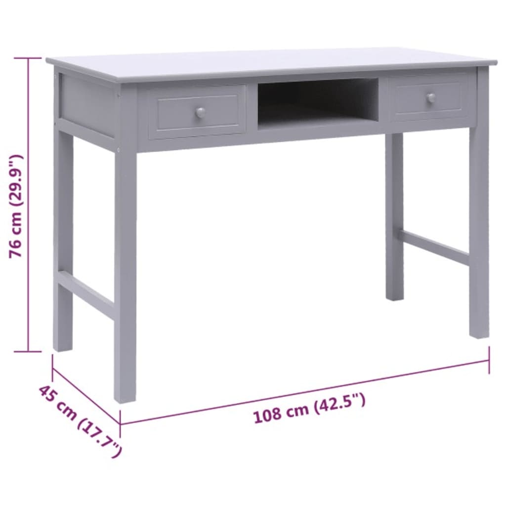 Secretária 108x45x76 cm madeira de paulownia maciça cinzento