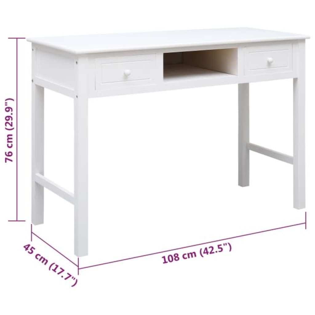 Secretária 108x45x76 cm madeira de paulownia maciça branco