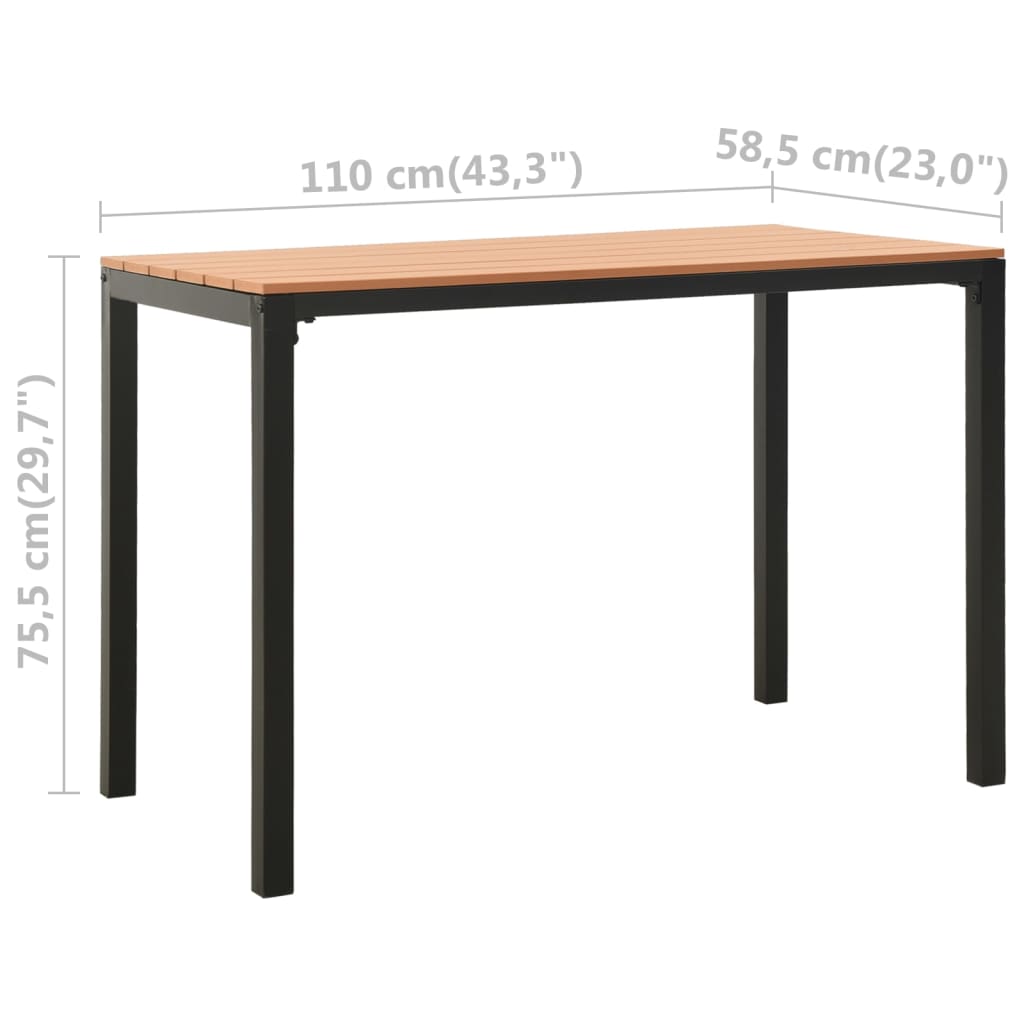 3 pcs conjunto de jantar para jardim aço e WPC castanho e preto