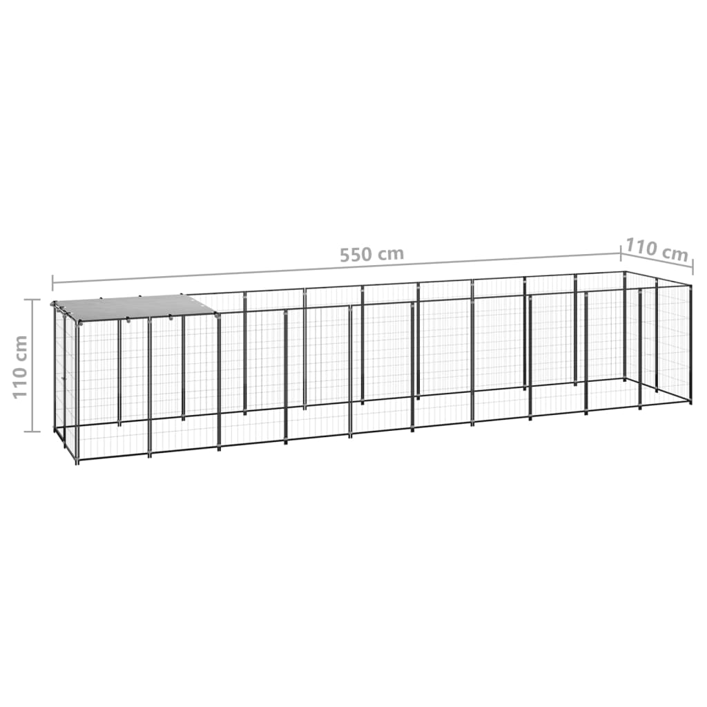 Canil para cães 6,05 m² aço preto