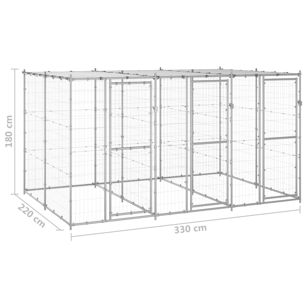 Canil de exterior com telhado 7,26 m² aço galvanizado
