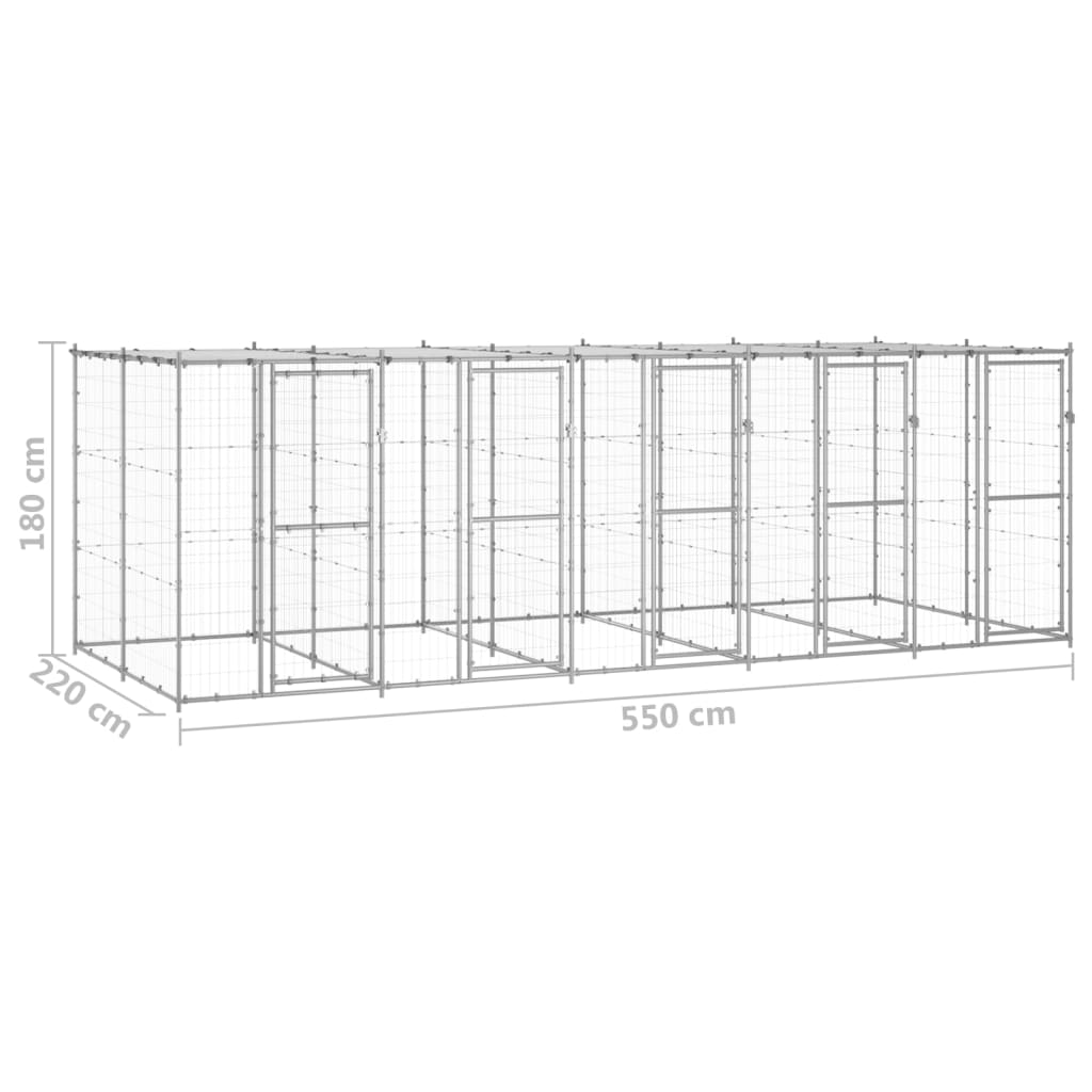 Canil de exterior com telhado 12,1 m² aço galvanizado