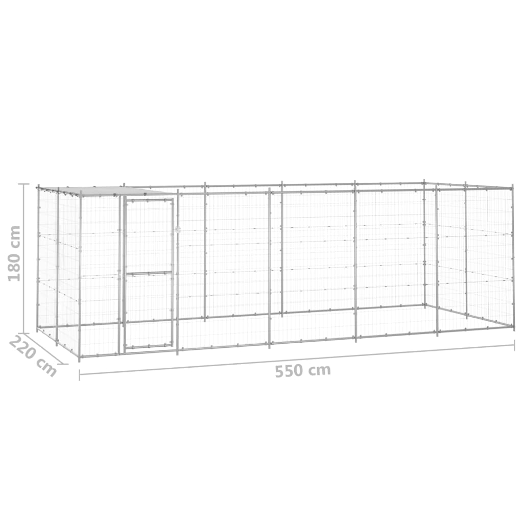 Canil de exterior com telhado 12,1 m² aço galvanizado