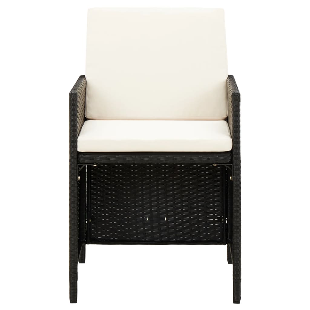 4 pcs conjunto de cadeiras e bancos de jardim vime PE preto