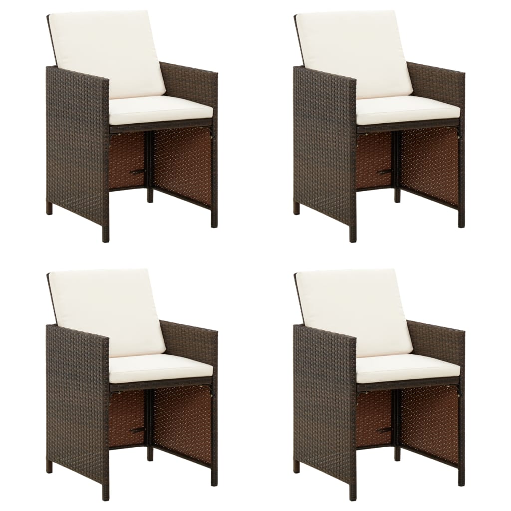 Cadeiras de jantar jardim c/ almofadões 4 pcs vime PE castanho