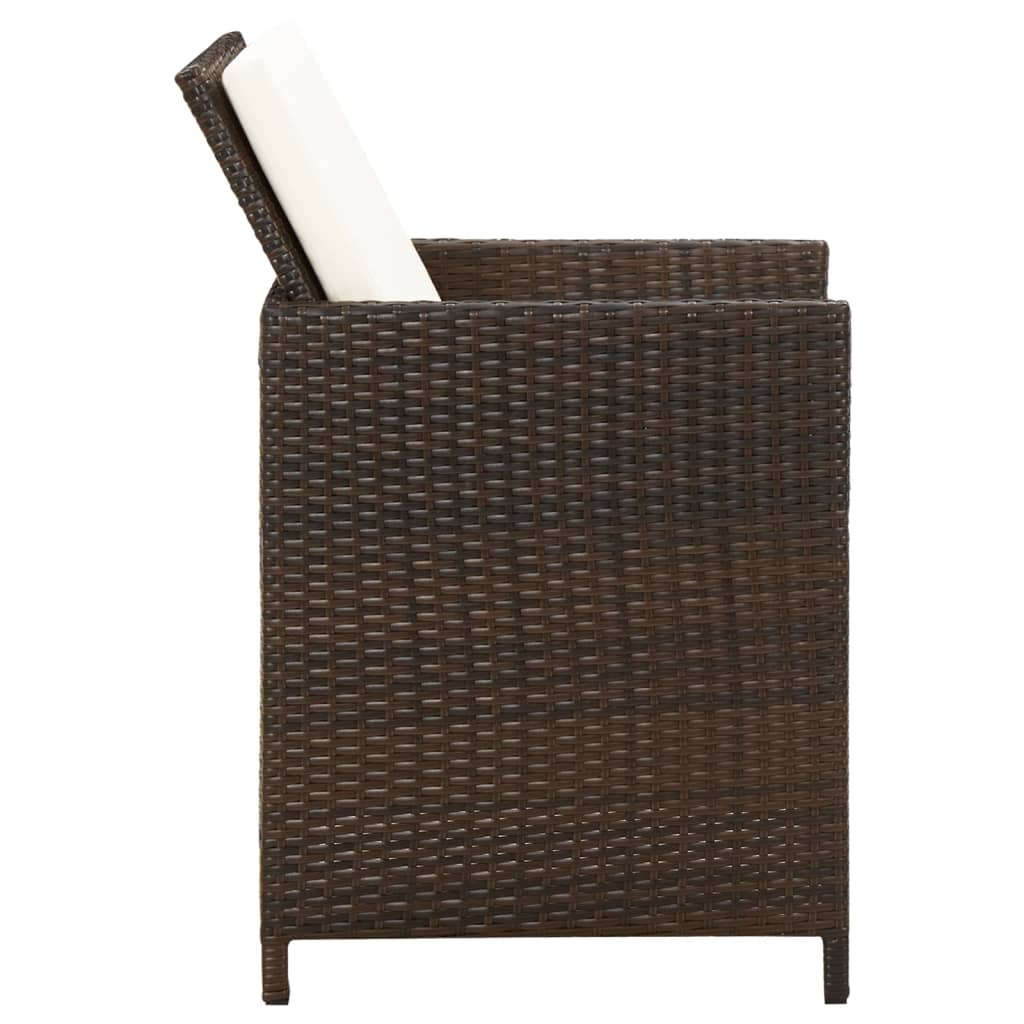 Cadeiras de jantar jardim c/ almofadões 4 pcs vime PE castanho