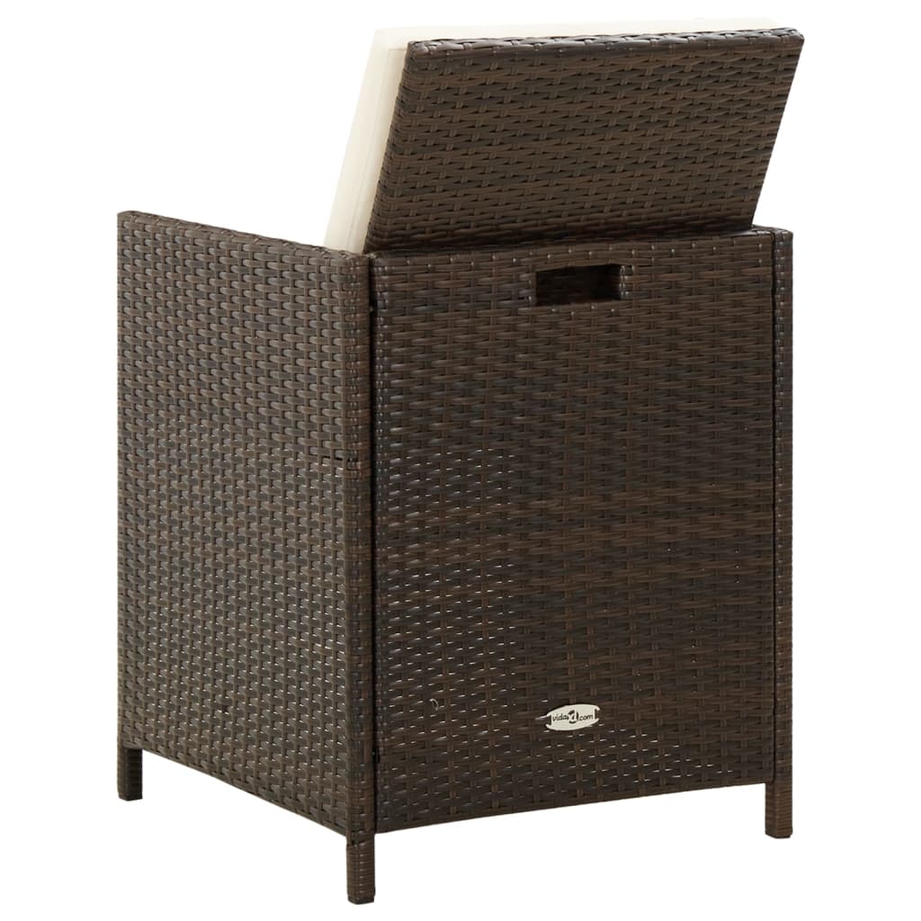 Cadeiras de jantar jardim c/ almofadões 4 pcs vime PE castanho