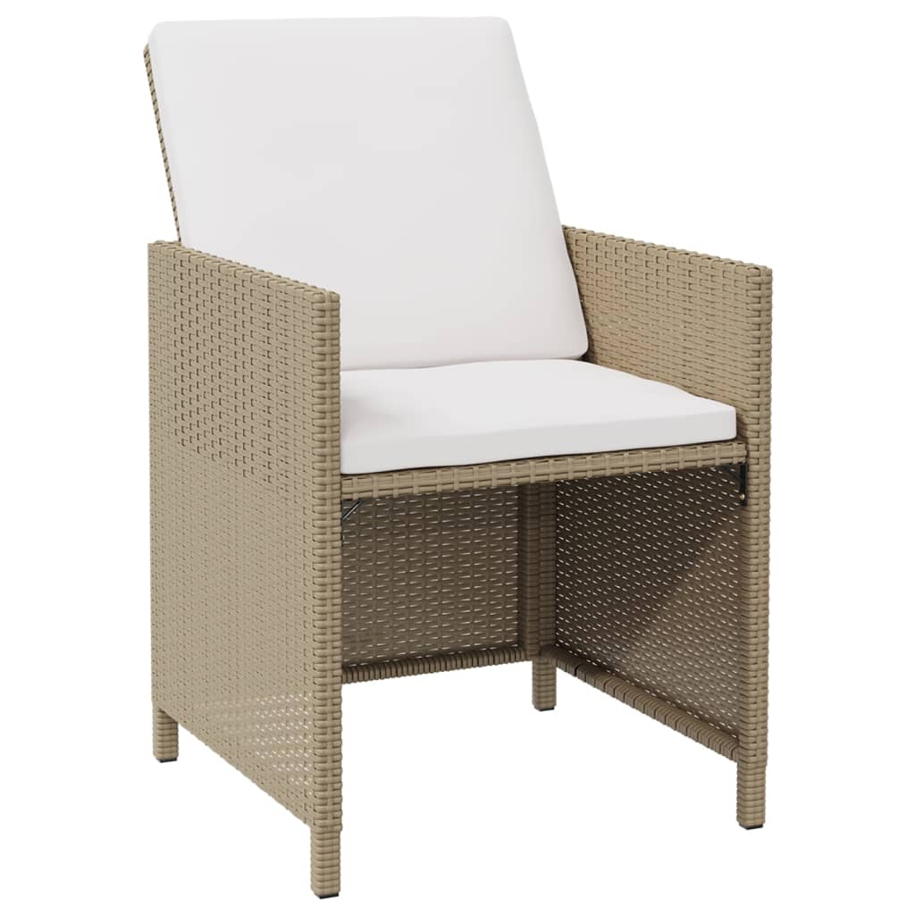 Cadeiras de jantar p/ jardim com almofadões 4 pcs vime PE bege