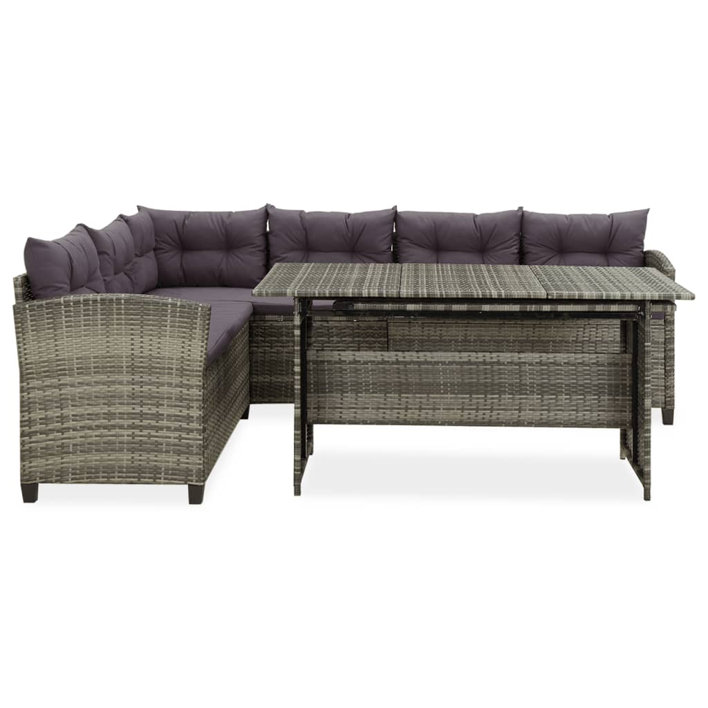 2 pcs conjunto lounge de jardim c/ almofadões vime PE cinzento