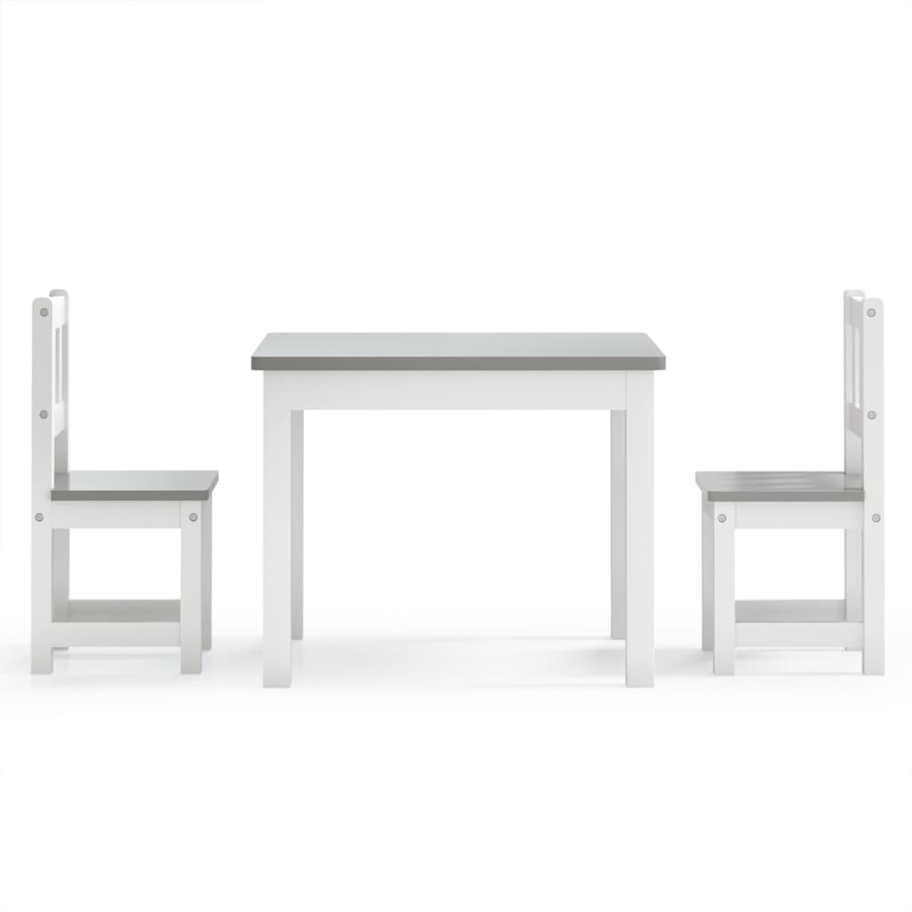 3 pcs conjunto mesa e cadeiras infantil MDF branco e cinzento