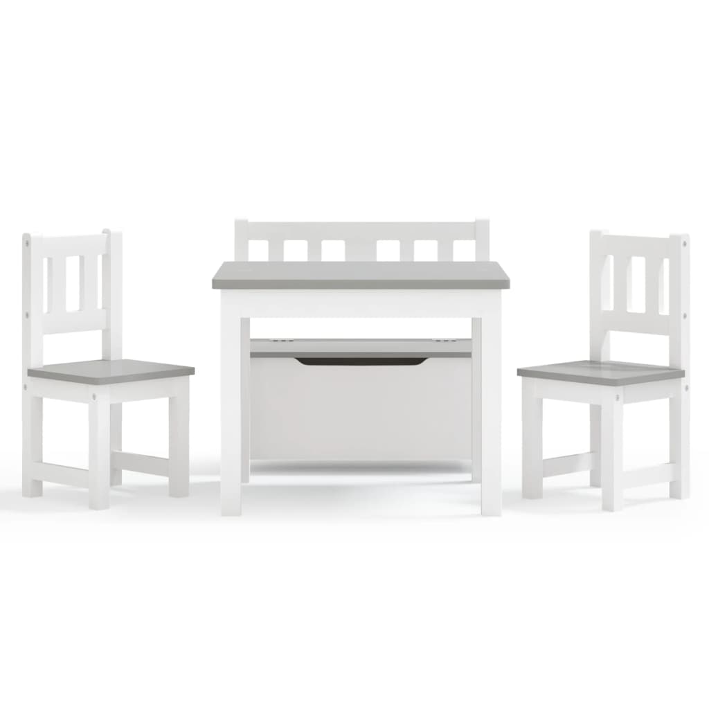 4 pcs conjunto mesa e cadeiras infantil MDF branco e bege