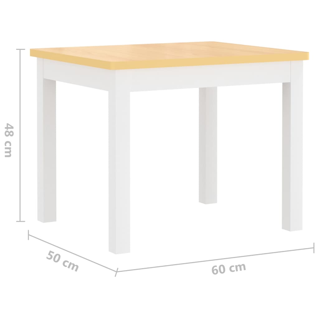 4 pcs conjunto mesa e cadeiras infantil MDF branco e bege