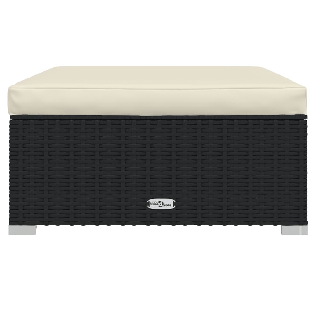 4 pcs conjunto lounge de jardim c/ almofadões vime PE preto