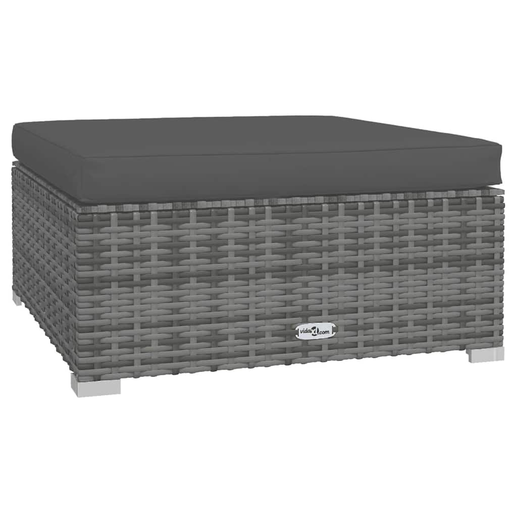 4 pcs conjunto lounge de jardim c/ almofadões vime PE cinzento