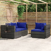 3 pcs conjunto lounge de jardim c/ almofadões vime PE cinzento