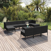 11 pcs conjunto lounge de jardim c/ almofadões vime PE preto