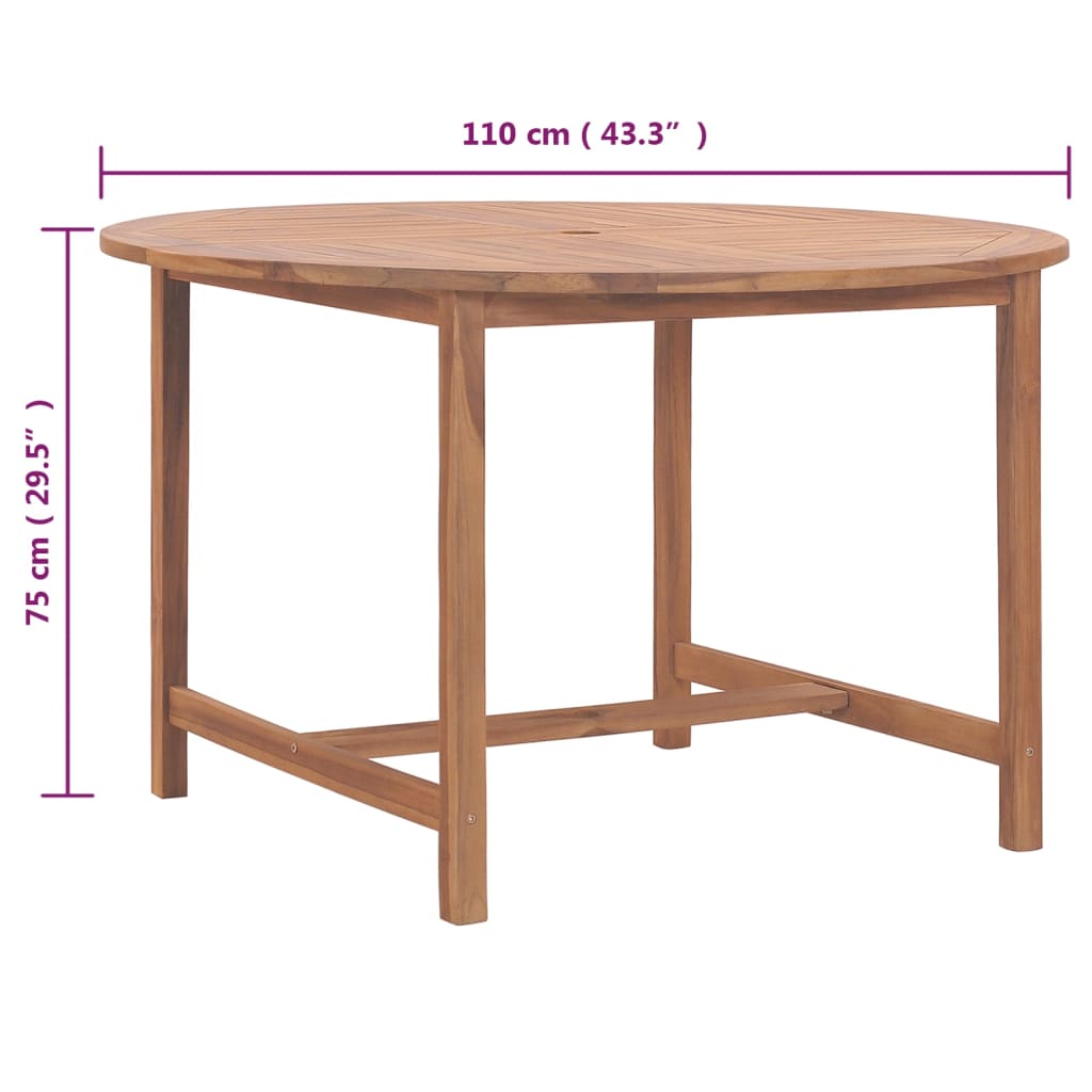 Mesa de jantar p/ jardim Ø110x75 cm madeira de teca maciça