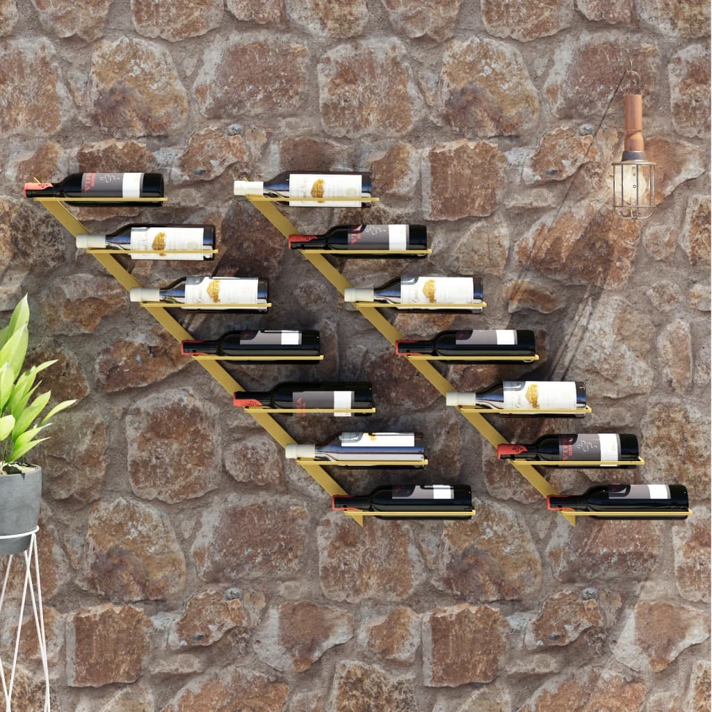 Garrafeira de parede para 7 garrafas metal dourado