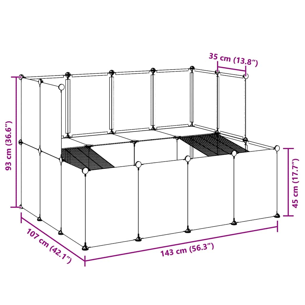Gaiola para animais pequenos 143x107x93 cm PP e aço preto