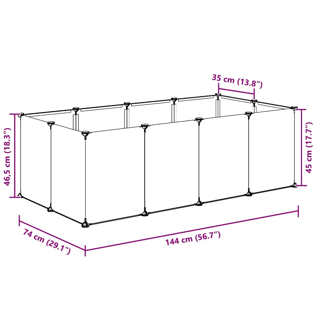 Gaiola para animais pequenos 144x74x46,5 cm PP e aço preto