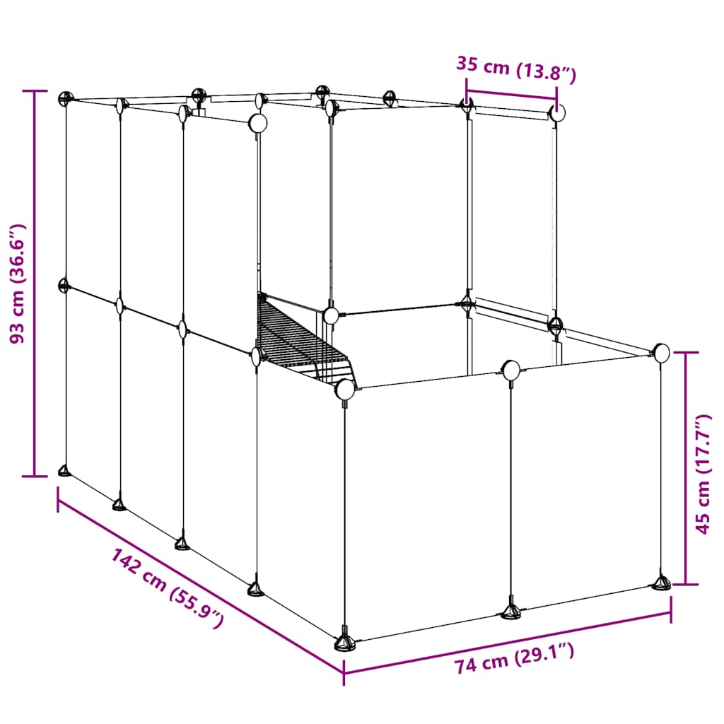 Gaiola para animais pequenos 142x74x93 cm PP e aço preto