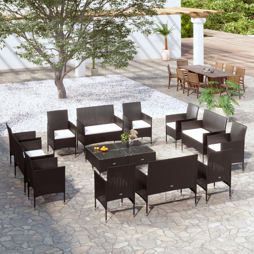 8 pcs conjunto lounge de jardim c/ almofadões vime PE cinzento