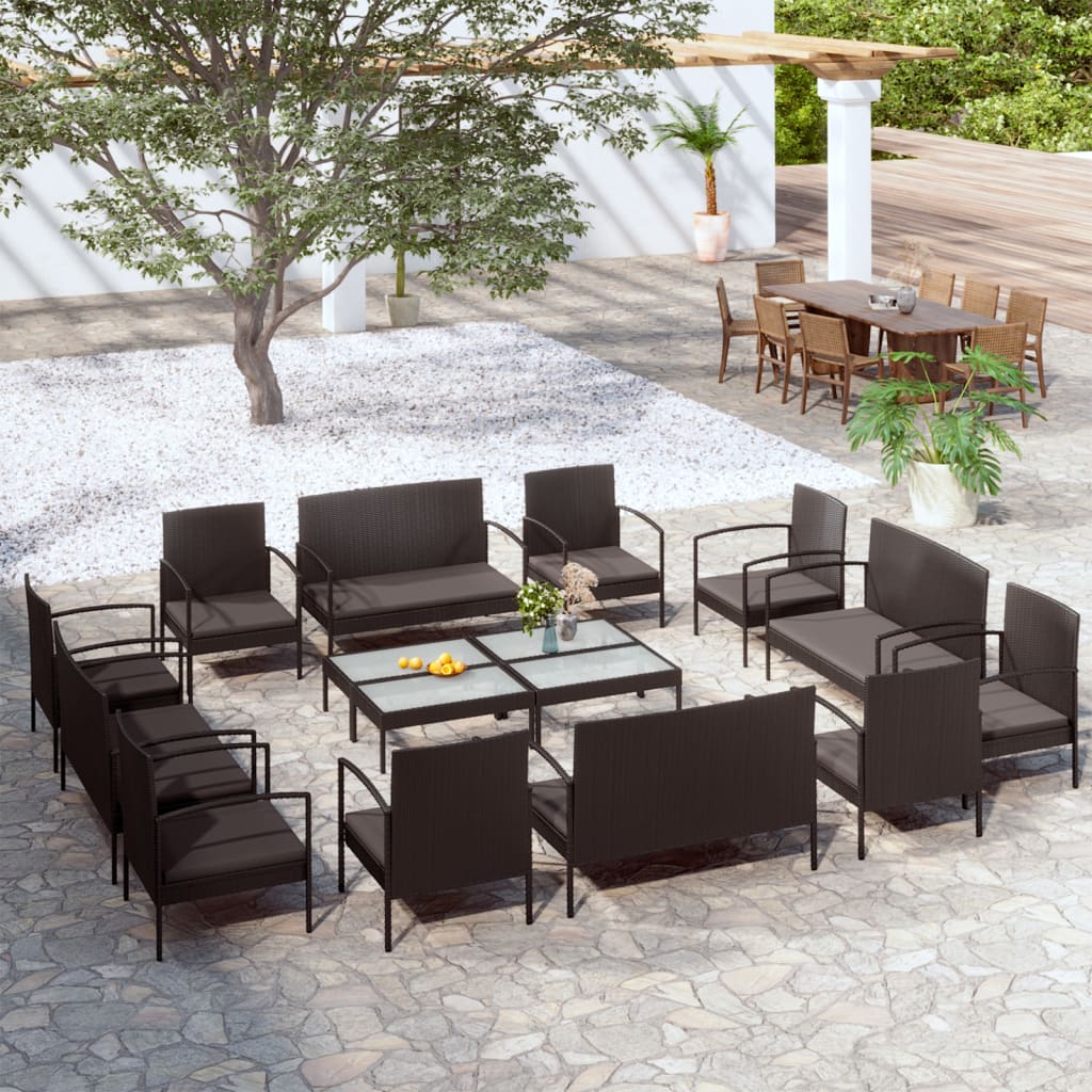 8 pcs conjunto lounge de jardim c/ almofadões vime PE cinzento