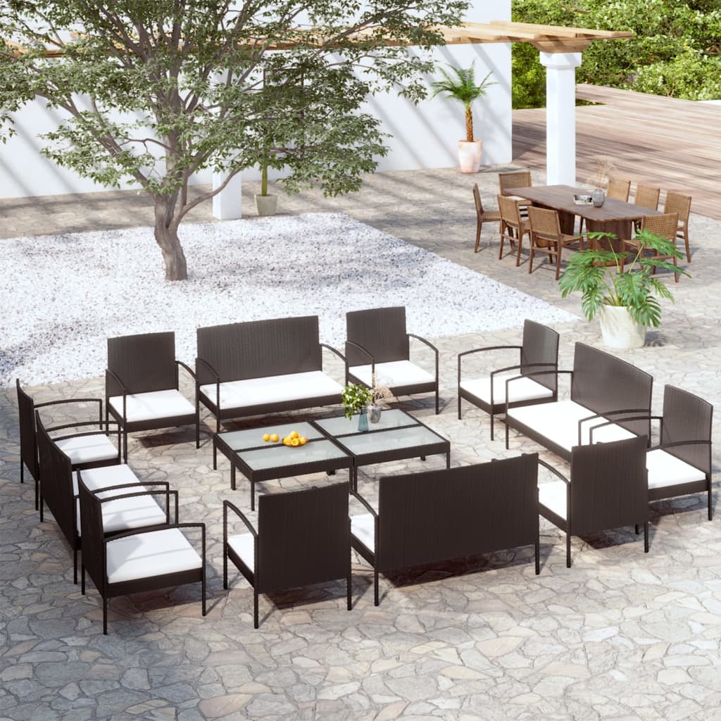 8 pcs conjunto lounge de jardim c/ almofadões vime PE cinzento