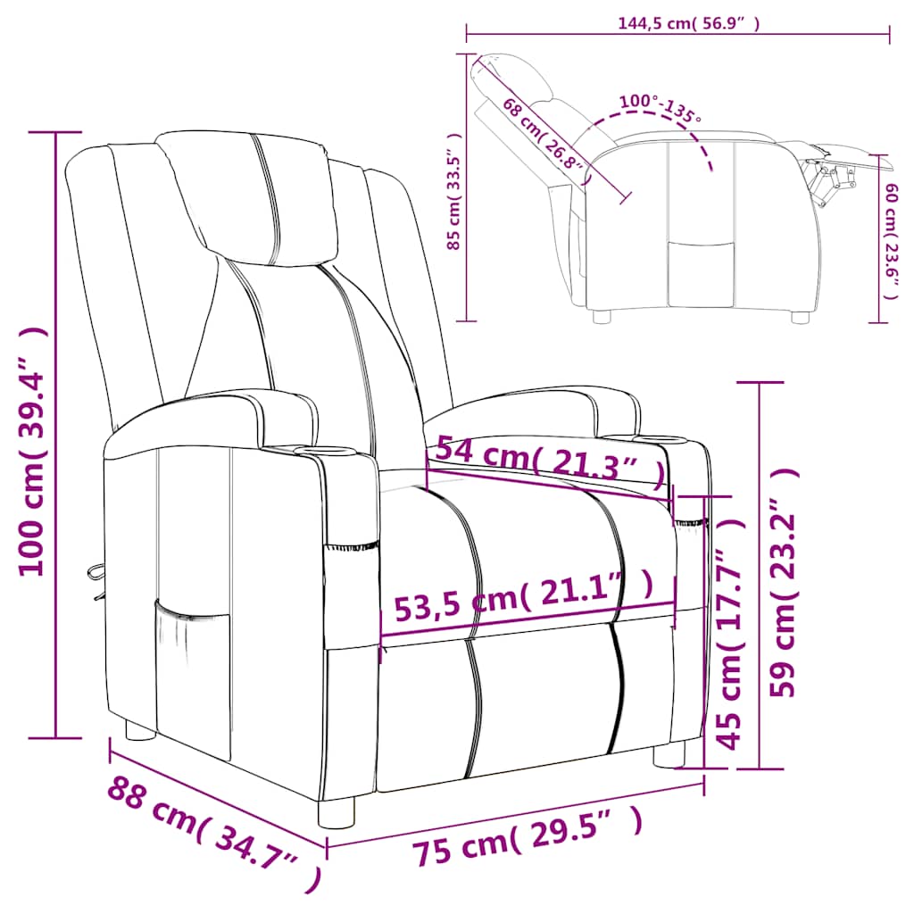 Poltrona reclinável couro artificial cor cappuccino