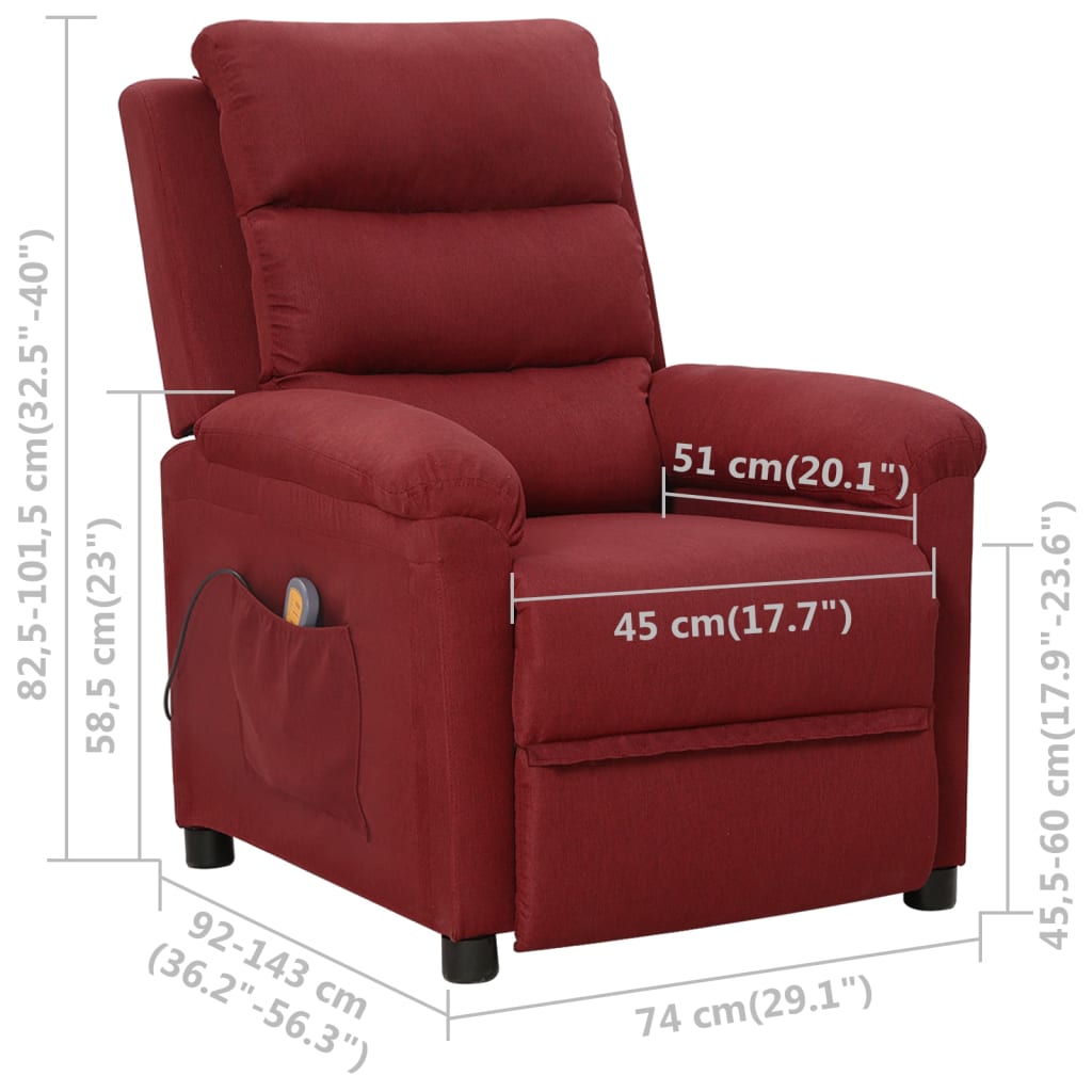 Poltrona de massagens elétrica reclinável tecido vermelho tinto