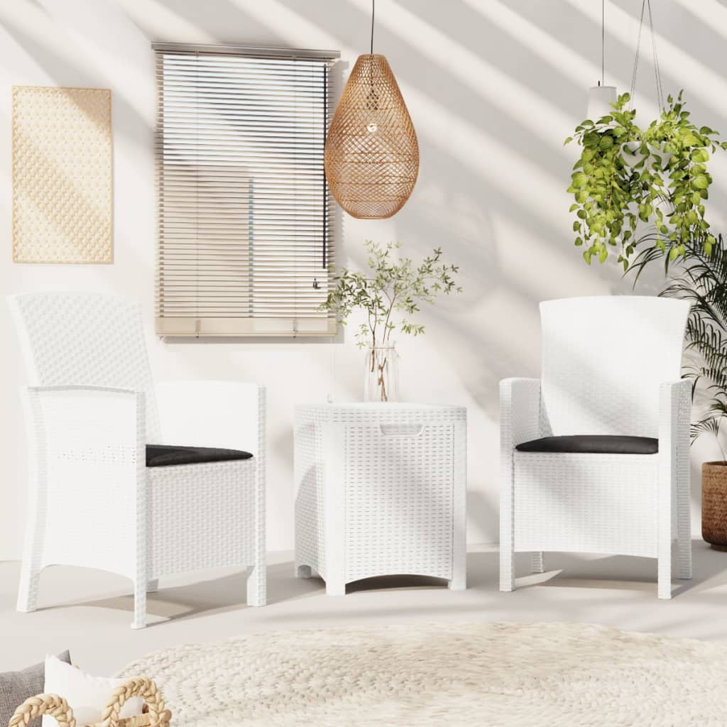 3 pcs conjunto lounge jardim com almofadões vime PP branco