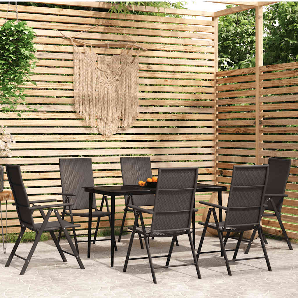 7 pcs conjunto de jantar para jardim preto