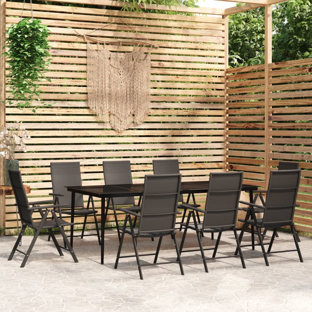 7 pcs conjunto de jantar para jardim preto