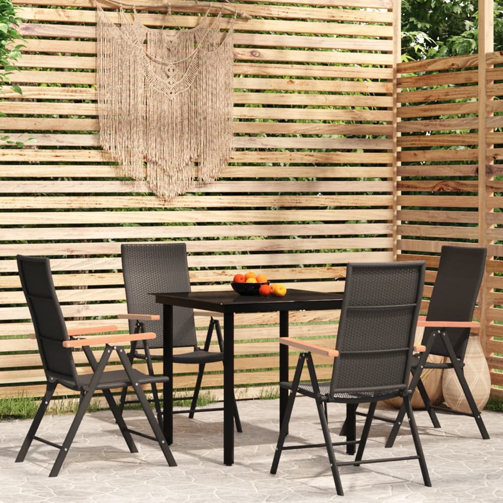7 pcs conjunto de jantar para jardim preto