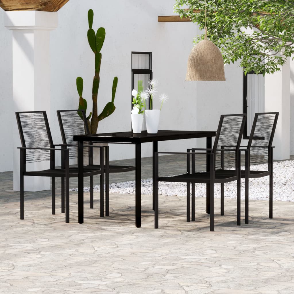 7 pcs conjunto de jantar para jardim preto