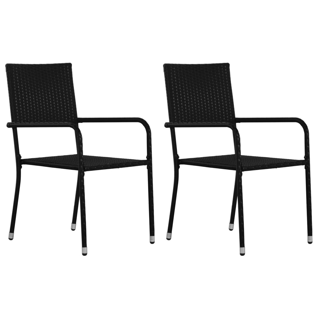 Cadeiras de jantar empilháveis para jardim 2 pcs vime PE preto