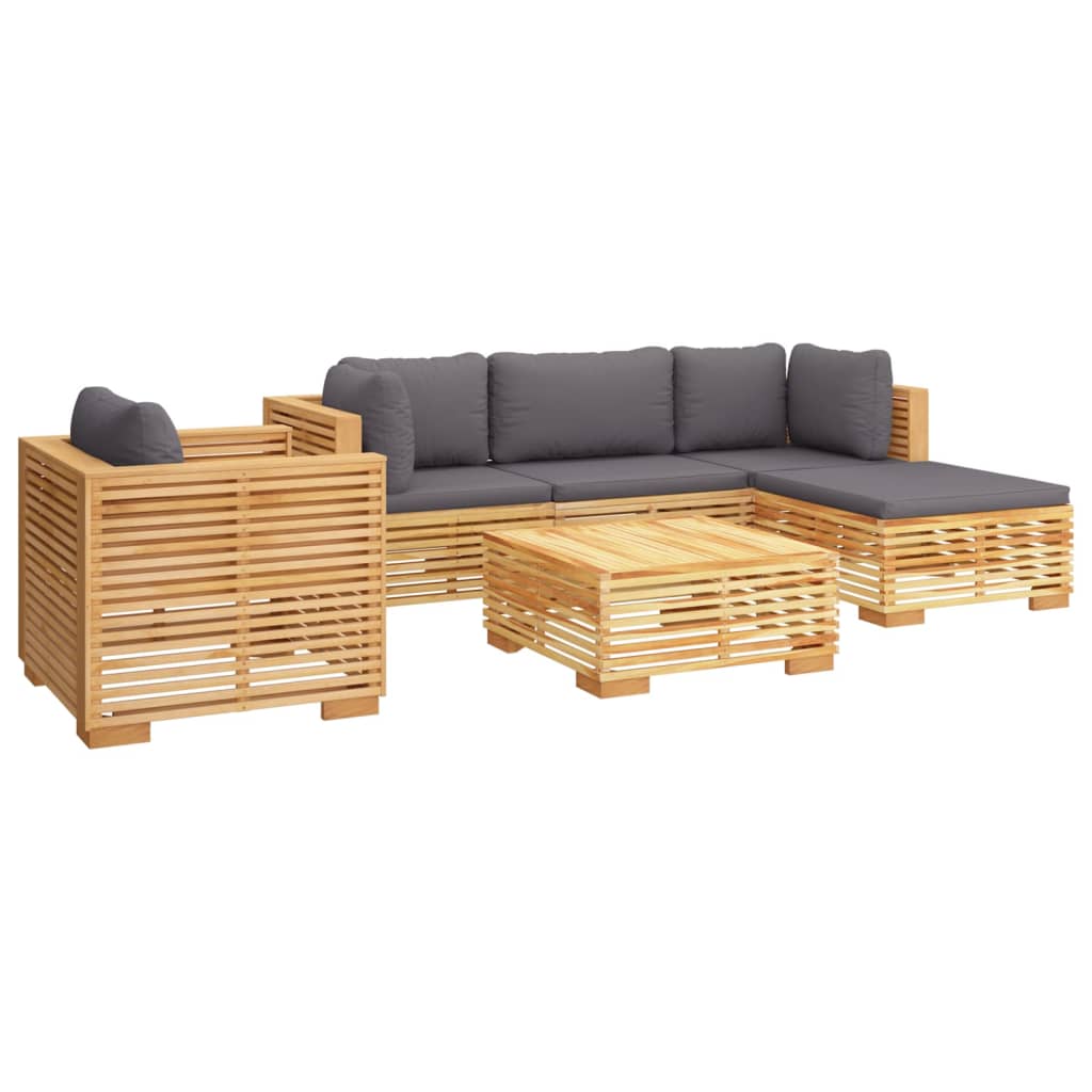 6 pcs conjunto lounge jardim c/ almofadões madeira teca maciça