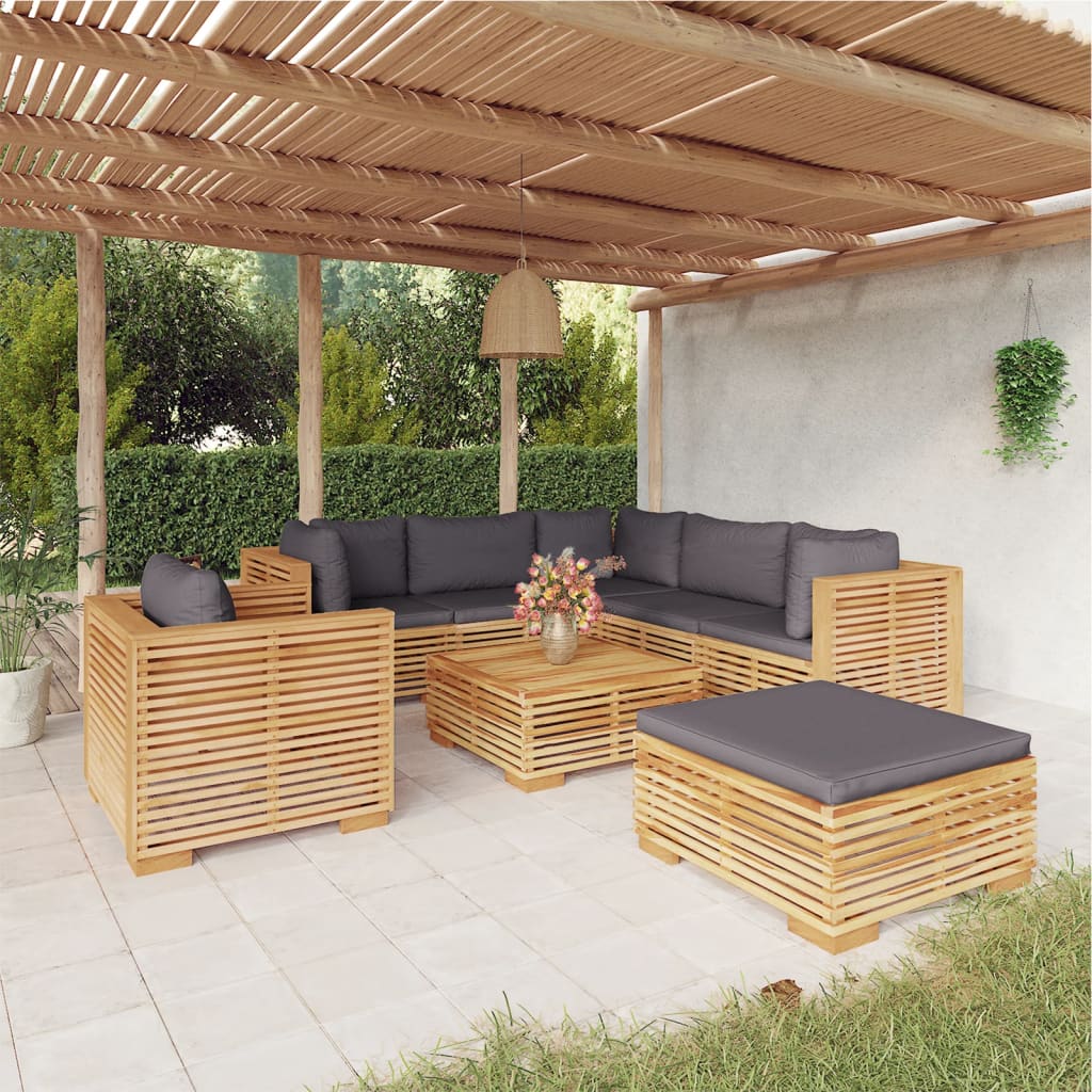 6 pcs conjunto lounge jardim c/ almofadões madeira teca maciça