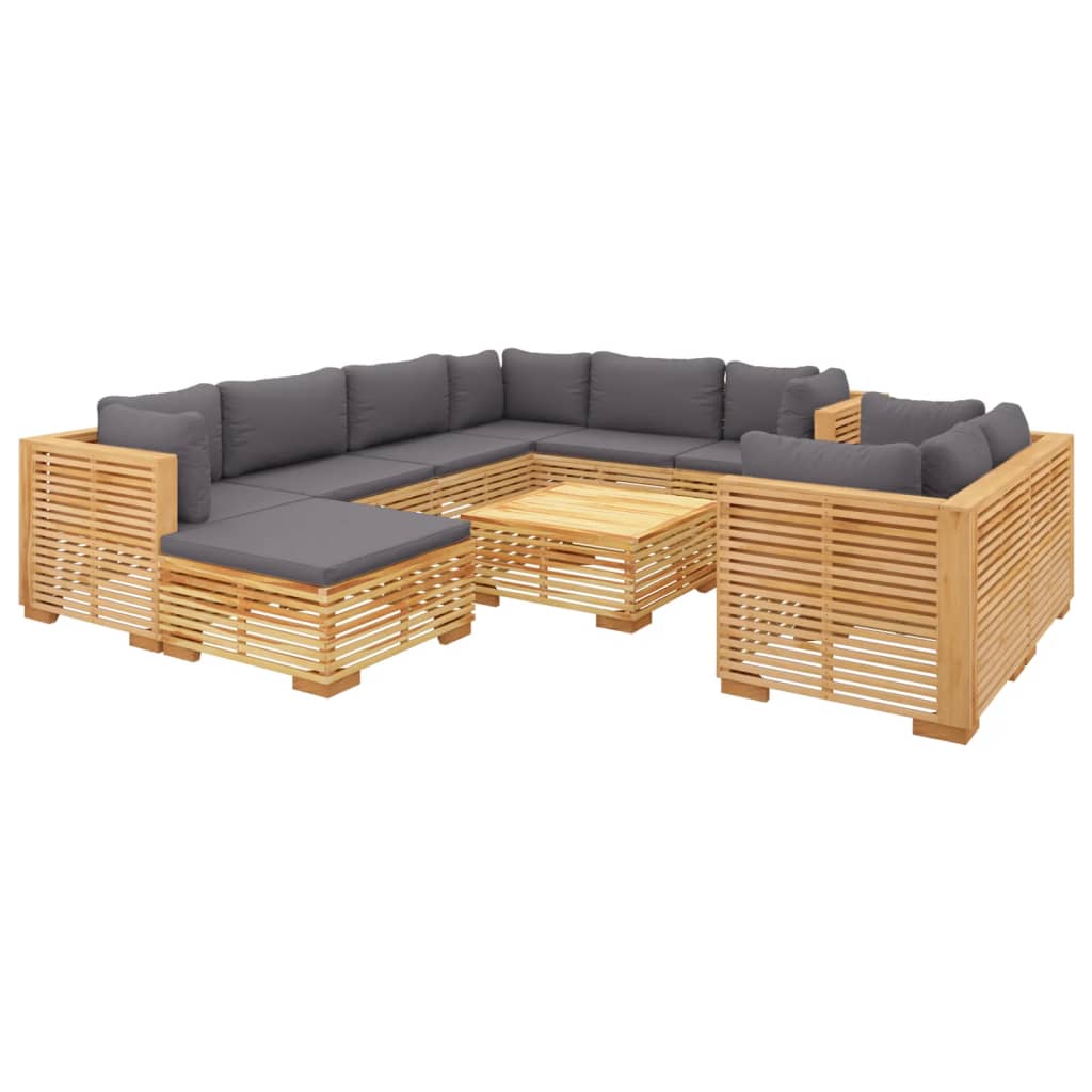 6 pcs conjunto lounge jardim c/ almofadões madeira teca maciça