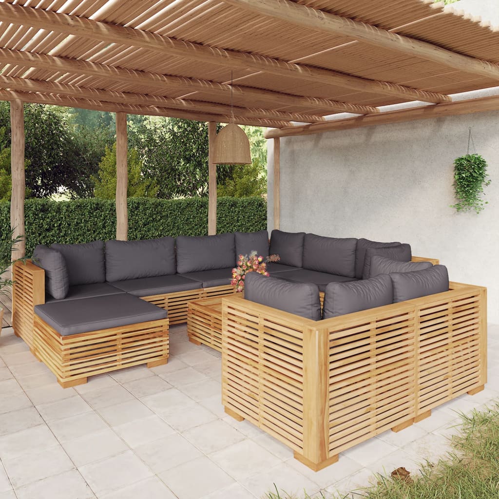 6 pcs conjunto lounge jardim c/ almofadões madeira teca maciça