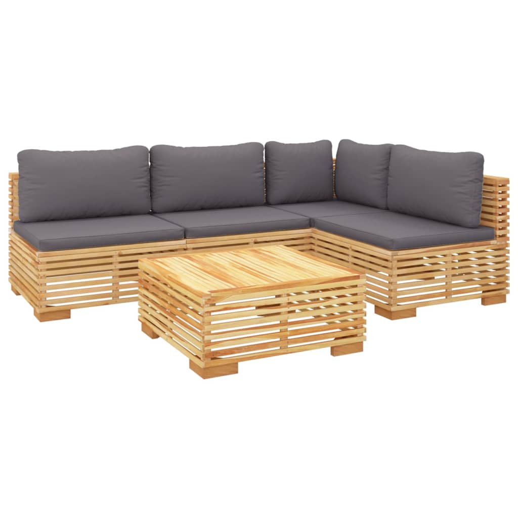 6 pcs conjunto lounge jardim c/ almofadões madeira teca maciça
