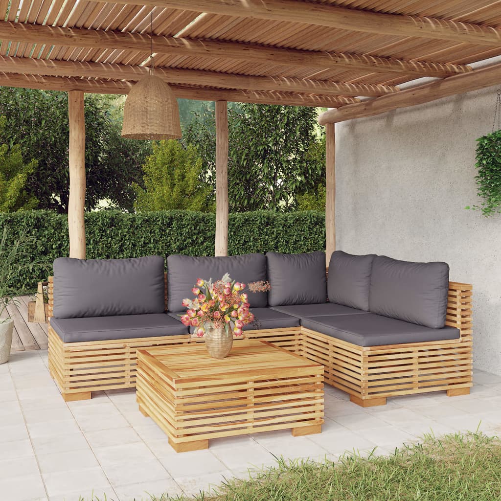 6 pcs conjunto lounge jardim c/ almofadões madeira teca maciça