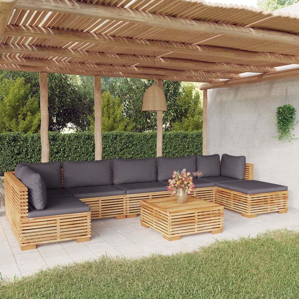 6 pcs conjunto lounge jardim c/ almofadões madeira teca maciça