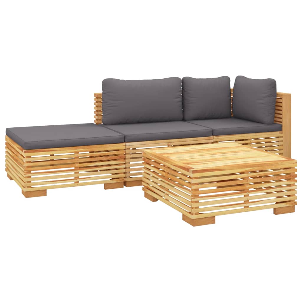 6 pcs conjunto lounge jardim c/ almofadões madeira teca maciça