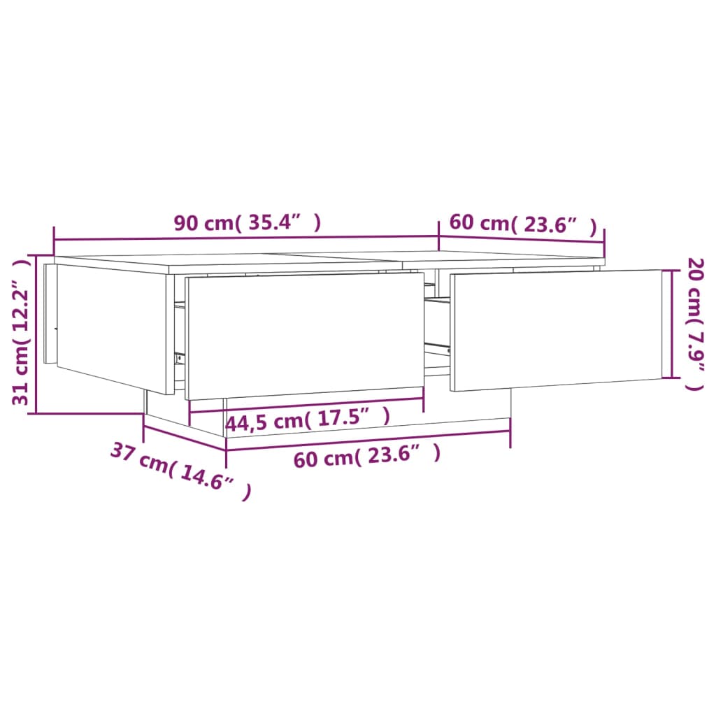 Mesa de centro 90x60x31 cm derivados de madeira cinzento sonoma